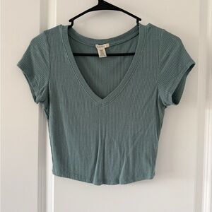 Bozzolo Ribbed V-Neck Crop Top - Sage